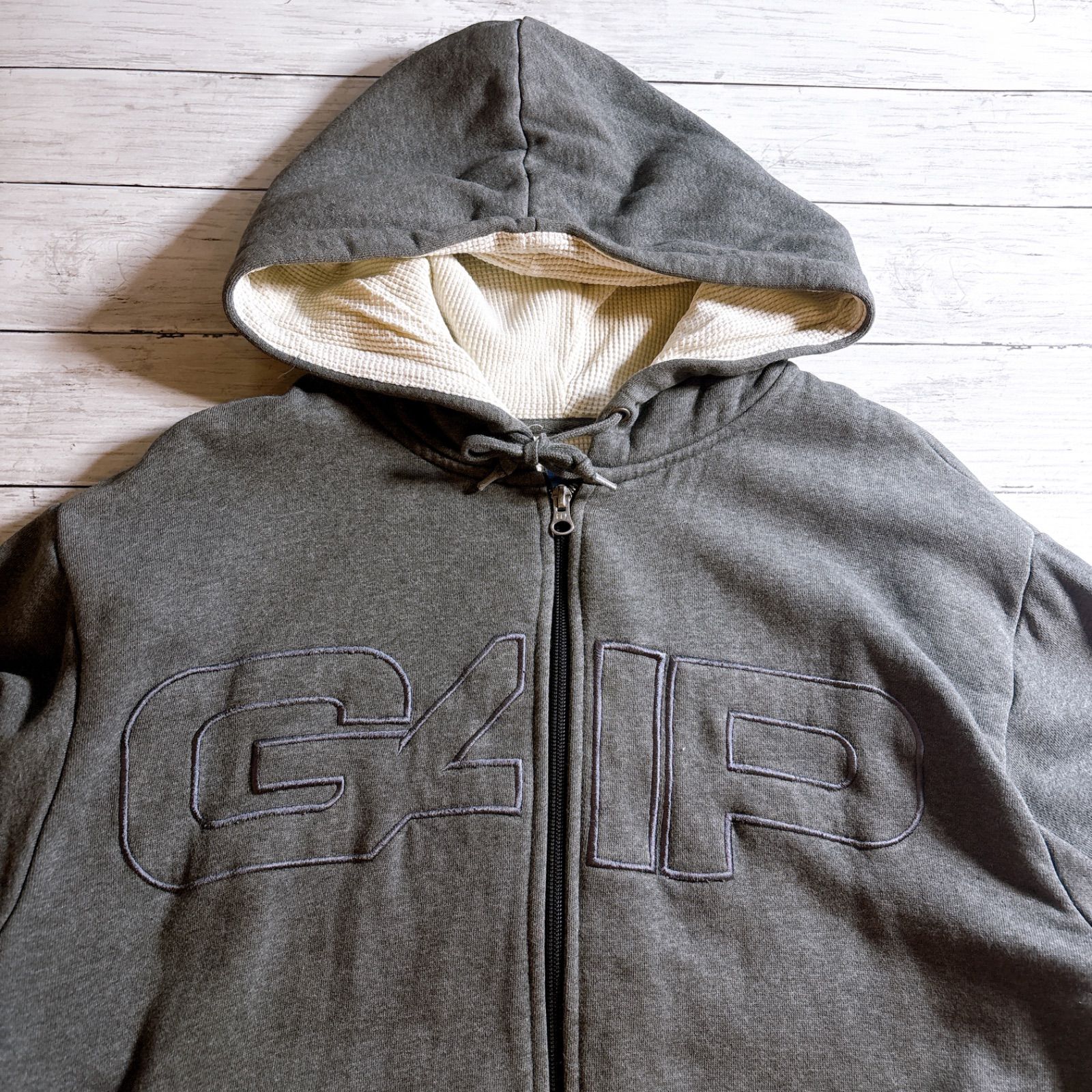 希少デザイン】y2k GAP ZIP HOODIE ギャップ グレー 裏ボア ライニング 