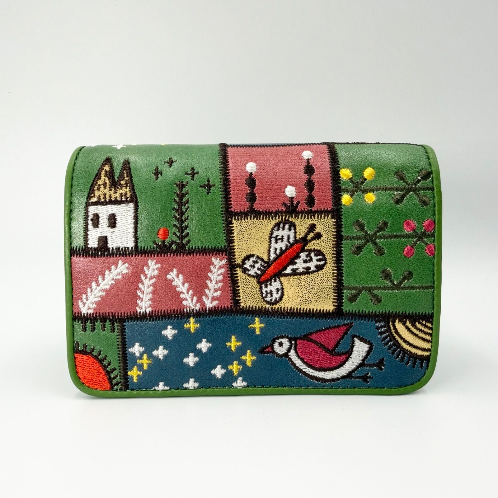 美品】Jocomomola ホコモモラ 二つ折り財布 刺繍 パッチワーク