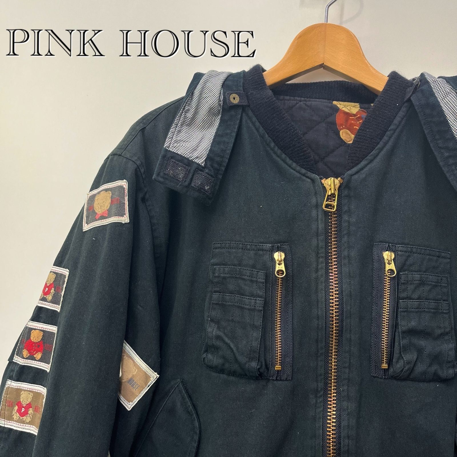 PINK HOUSE ピンクハウス テディベアワッペン ブルゾン アウター PINK HOUSE ピンクハウス テディベアワッペン ブルゾン アウター