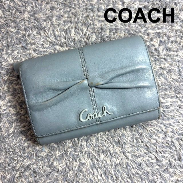 coach リボン2つ折り財布 COACH コーチ 二つ折り財布 リボン ライトブルー レザー スナップ