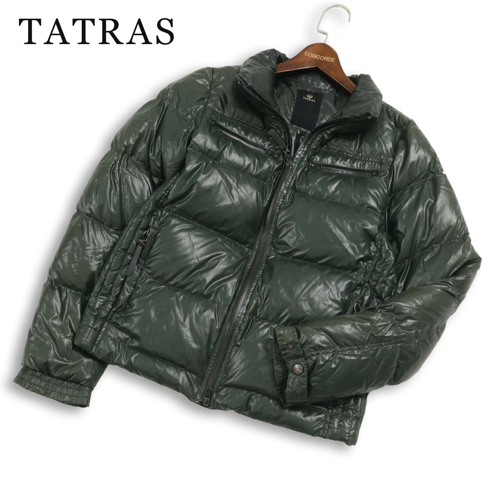 TATRAS タトラス 秋冬★ 光沢 ショート ダブルジップ ダウン ジャケット Sz.42 メンズ ダークグリーン 緑色系 14,623円