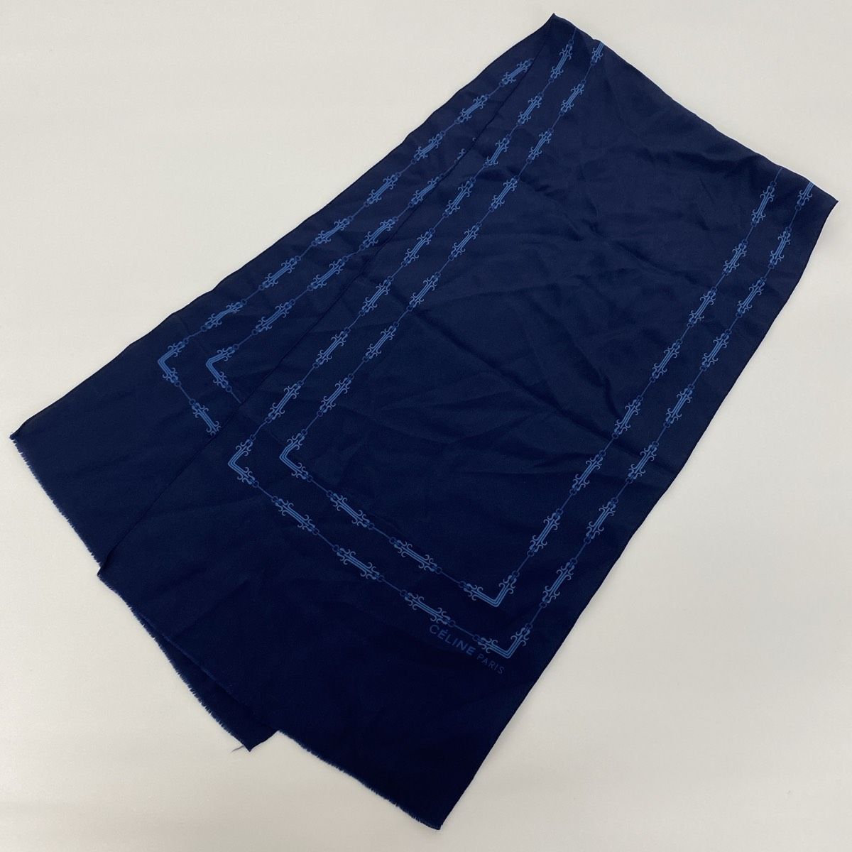美品 CELINE/セリーヌ スカーフ/ストール ネイビー 紺色 チェーン柄