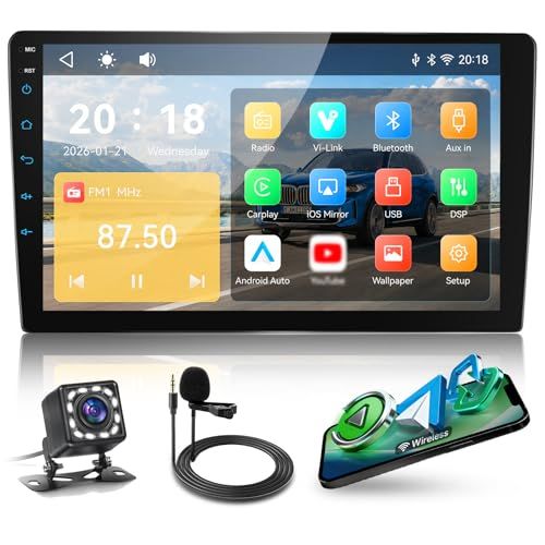 H★Hodozzy 9インチ ダブルDINカーステレオ ワイヤレスCarPlay・Android Auto対応 、2DINタッチスクリーンカーラジオBluetooth、FM RDSラジオ、EQ、オンライン動画、MirrorLink、SWCカラ 5d1db000