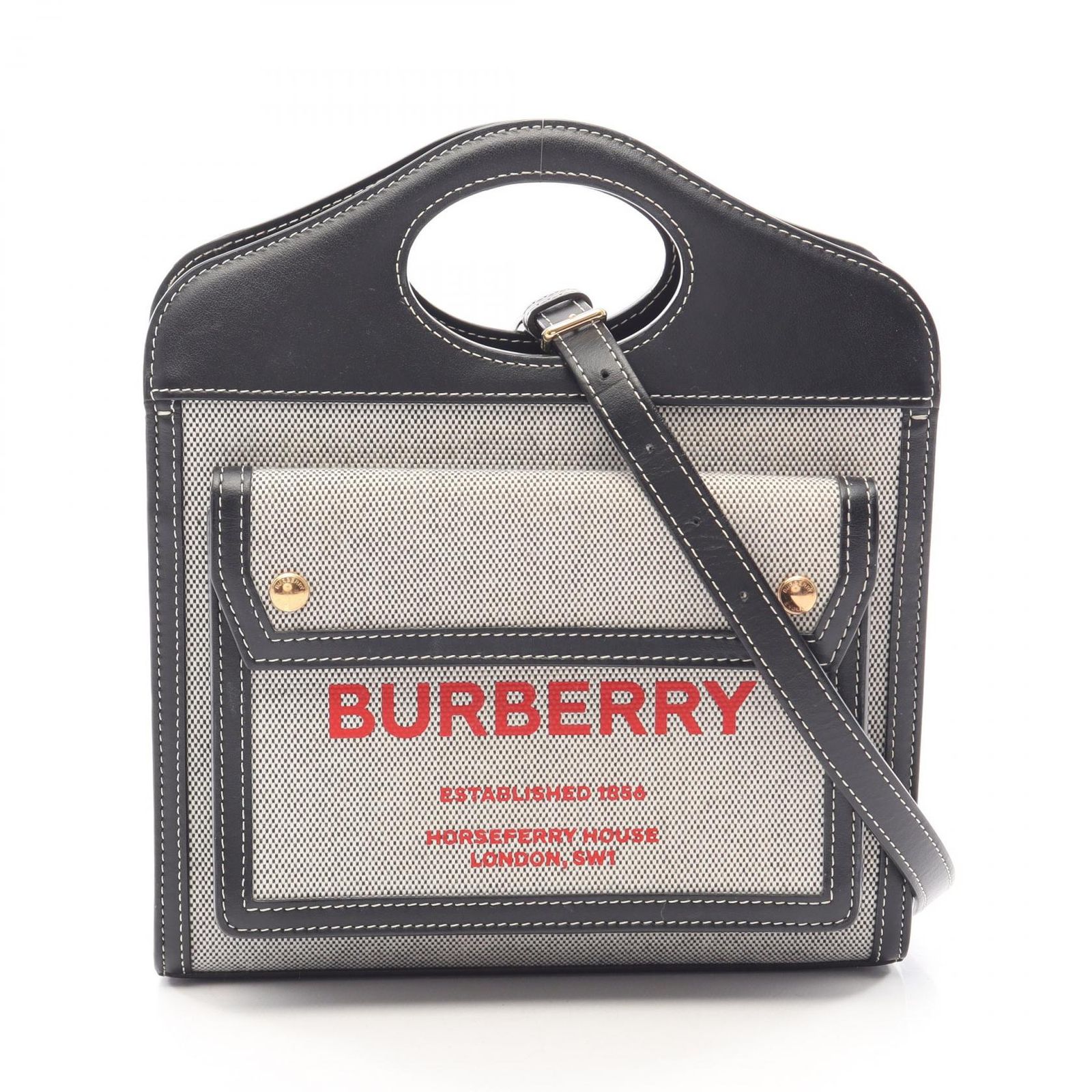 バーバリー BURBERRY ハンドバッグ ミニポケットバッグ 2WAY 8036814 ブラック/レッド/アイボリー キャンバス レザー ミニ ポケットバッグ レディース Used B 50,880円