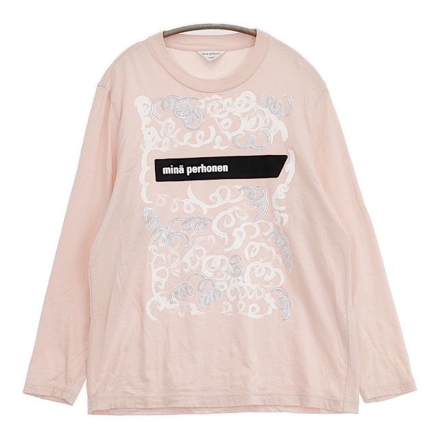 新品　Mサイズ　長袖　mina perhonen Tシャツ　ピンク mina perhonen クルクルうねうね つぐ展 EV1914 サイズM 長袖Tシャツ