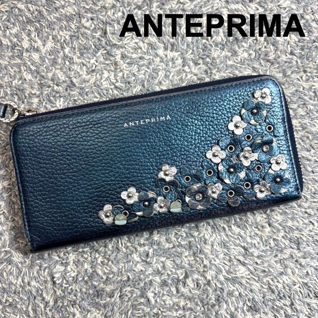 未使用品⭐︎ANTEPRIMA アンテプリマ長財布 フラワーモチーフ ネイビー ANTEPRIMA アンテプリマ 長財布 L字ファスナー フラワー アップリケ