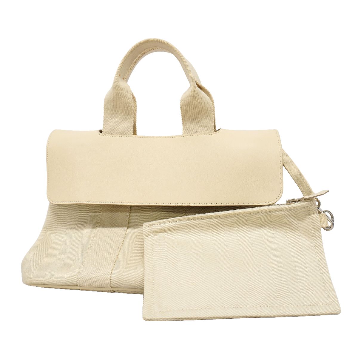 【6ka0218】エルメス トートバッグ ヴァルパライソPM トワルシェブロン アイボリー シルバー金具 □L刻印【中古】レディース 139,270円