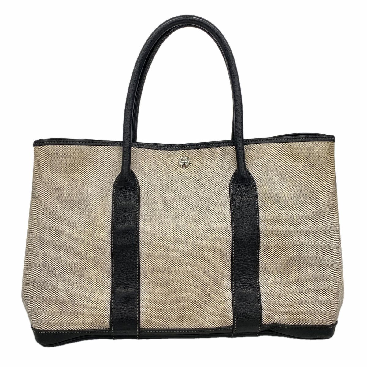 【6ie7332-h】エルメス トートバッグ ガーデンパーティPM トワルアッシュ ブラック ベージュ シルバー金具 □F刻印【中古】レディース 122,110円