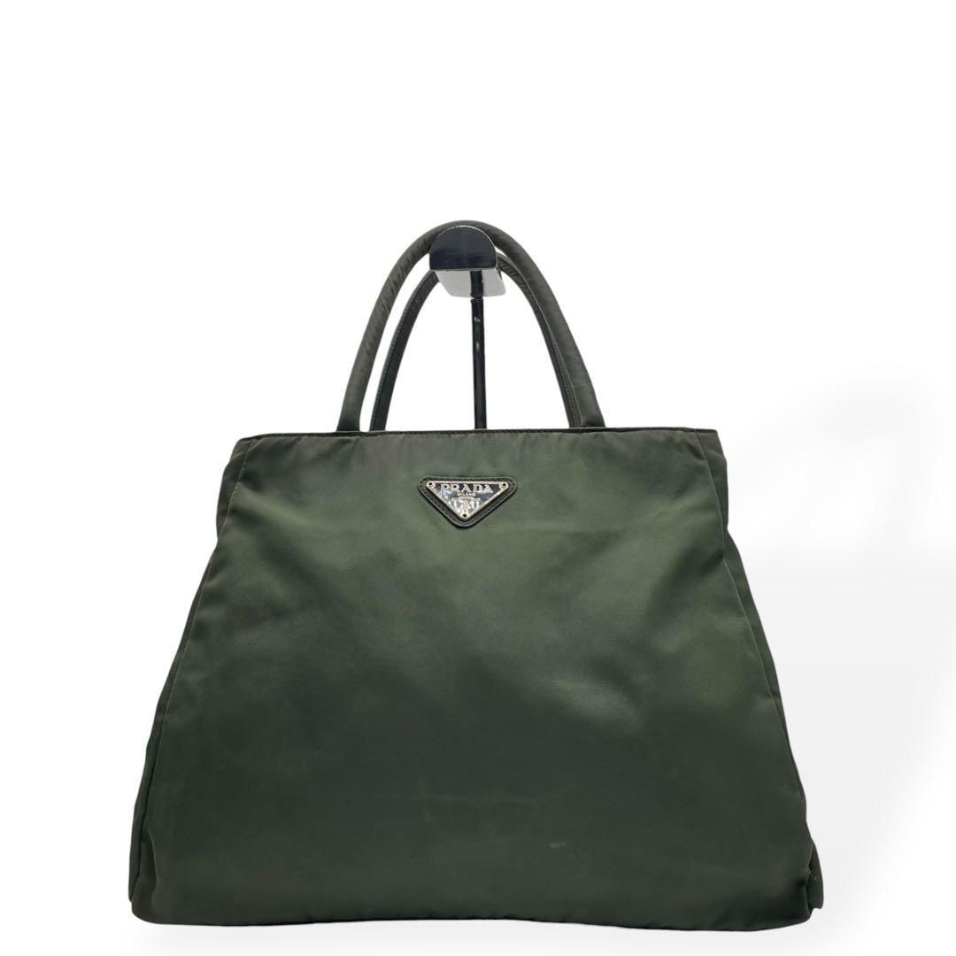 美品　PRADA プラダ　ハンドバッグ　ナイロン　カーキ　三角ロゴ　白タグ 20,000円