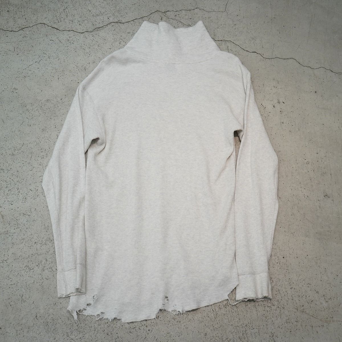 ANCELLM ダメージ加工 ワッフル生地 長袖カットソー ホワイト 美品 ANCELLM アンセルム DAMAGE WAFFLE CREW HI-NECK LS T-SHIRT