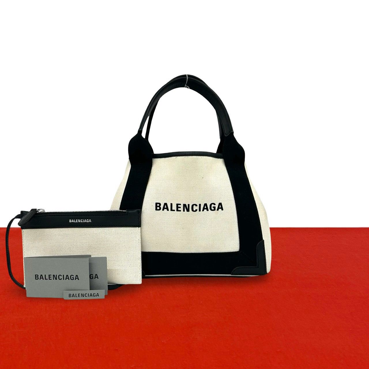 極 美品 BALENCIAGA バレンシアガ ネイビーカバス XS ロゴ キャンバス