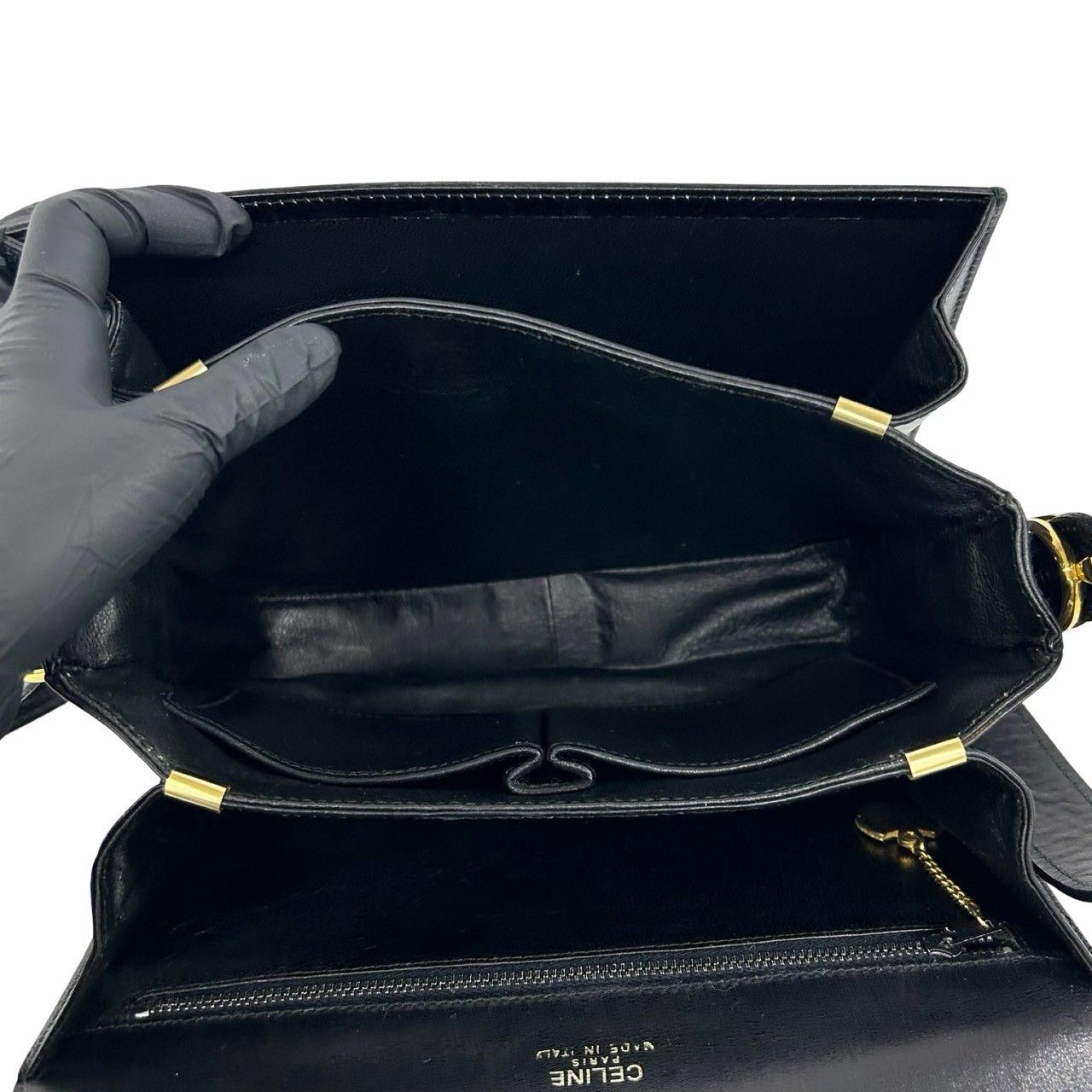 極 美品 CELINE セリーヌ ヴィンテージ ロゴ 馬車金具 カーフ レザー