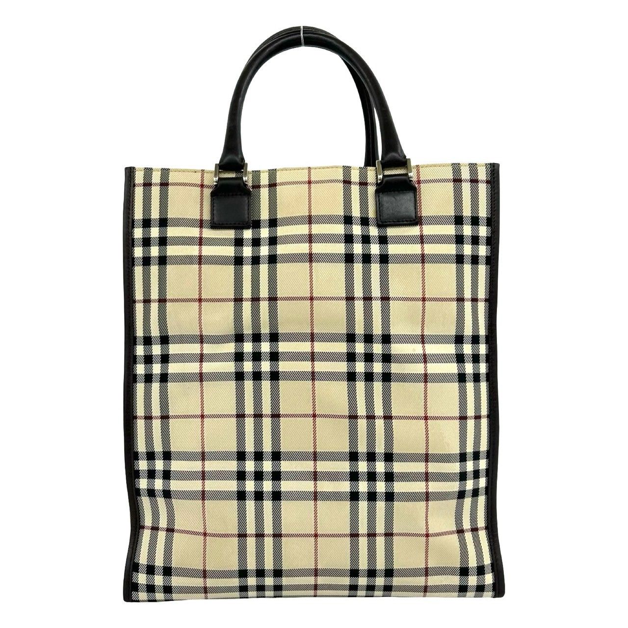 極 美品 BURBERRY バーバリー ノバチェック 柄 ロゴ 金具 キャンバス