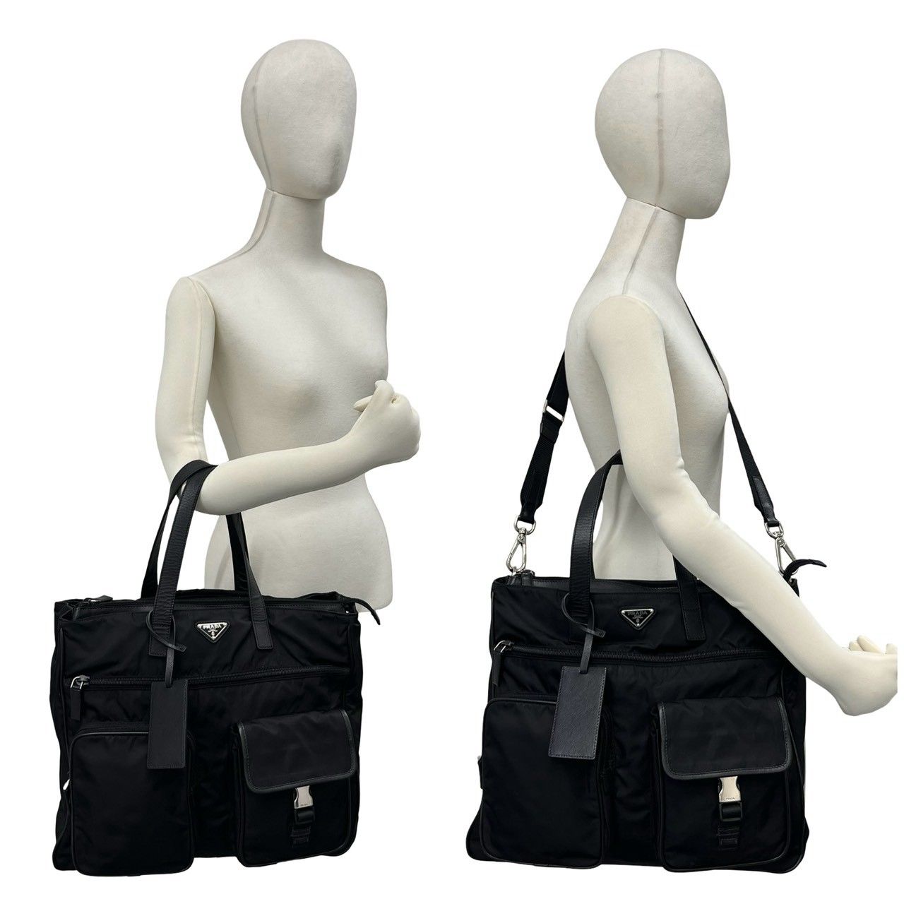 極 美品 PRADA プラダ 三角 ロゴ 金具 ナイロン レザー 本革 2way