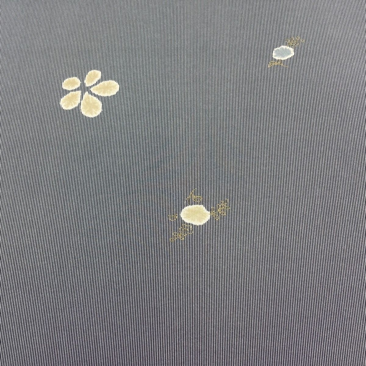 反物 名品 小紋 草花 縞 金彩 黒灰 正絹 【中古】 - メルカリ
