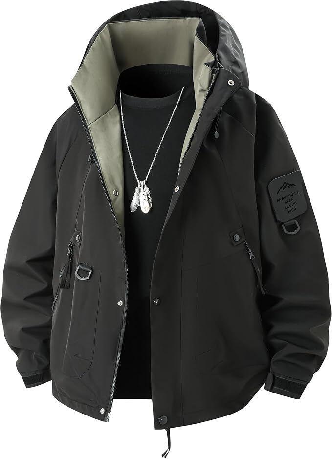 Black Fashionrida Mountain Parka for Men Outerwear Water-repellent and windproof Windbreakers lightweight Jackets Autumn/winter/spring mountaineering clothing