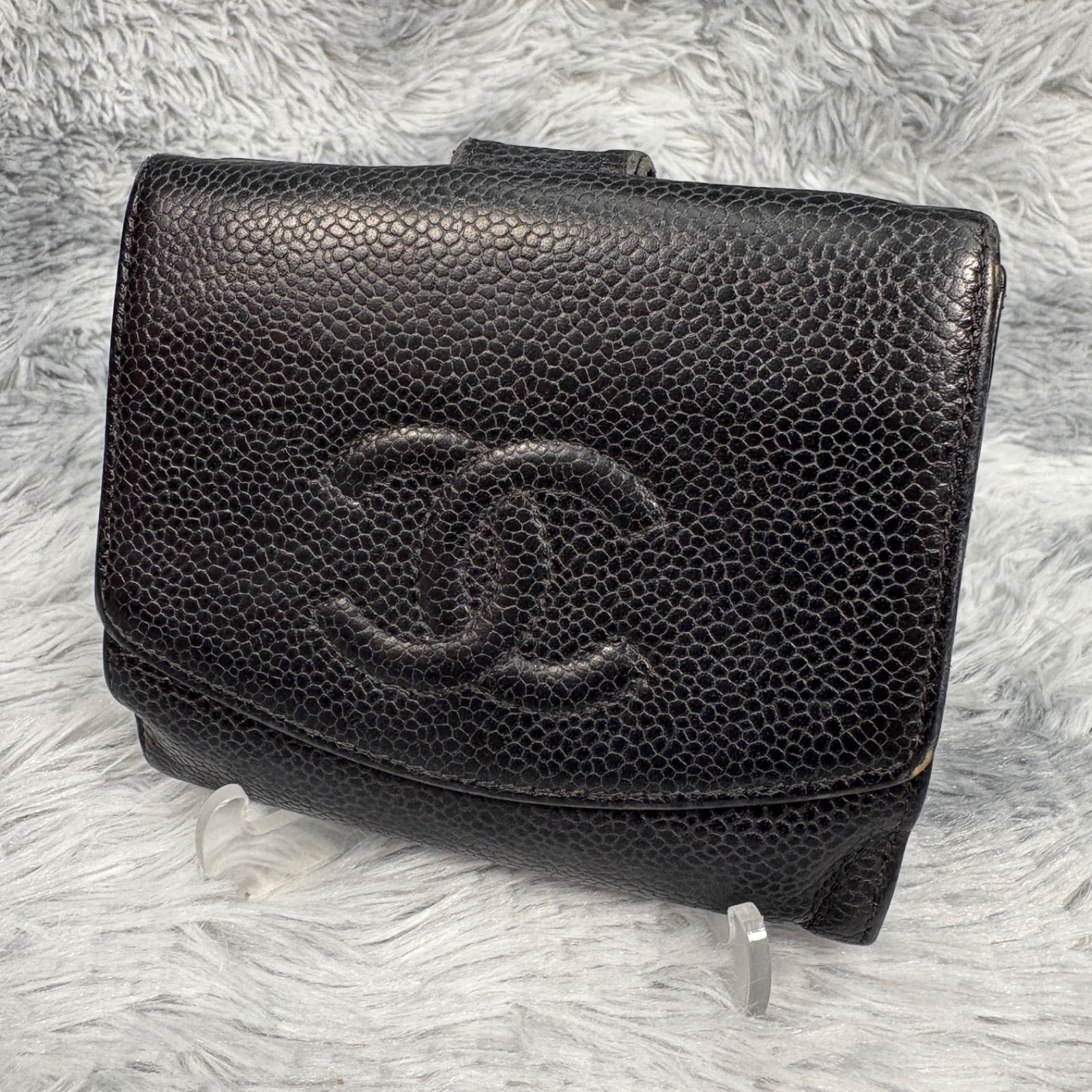 CHANEL シャネル 二つ折り財布 ココステッチ キャビアスキン ココ