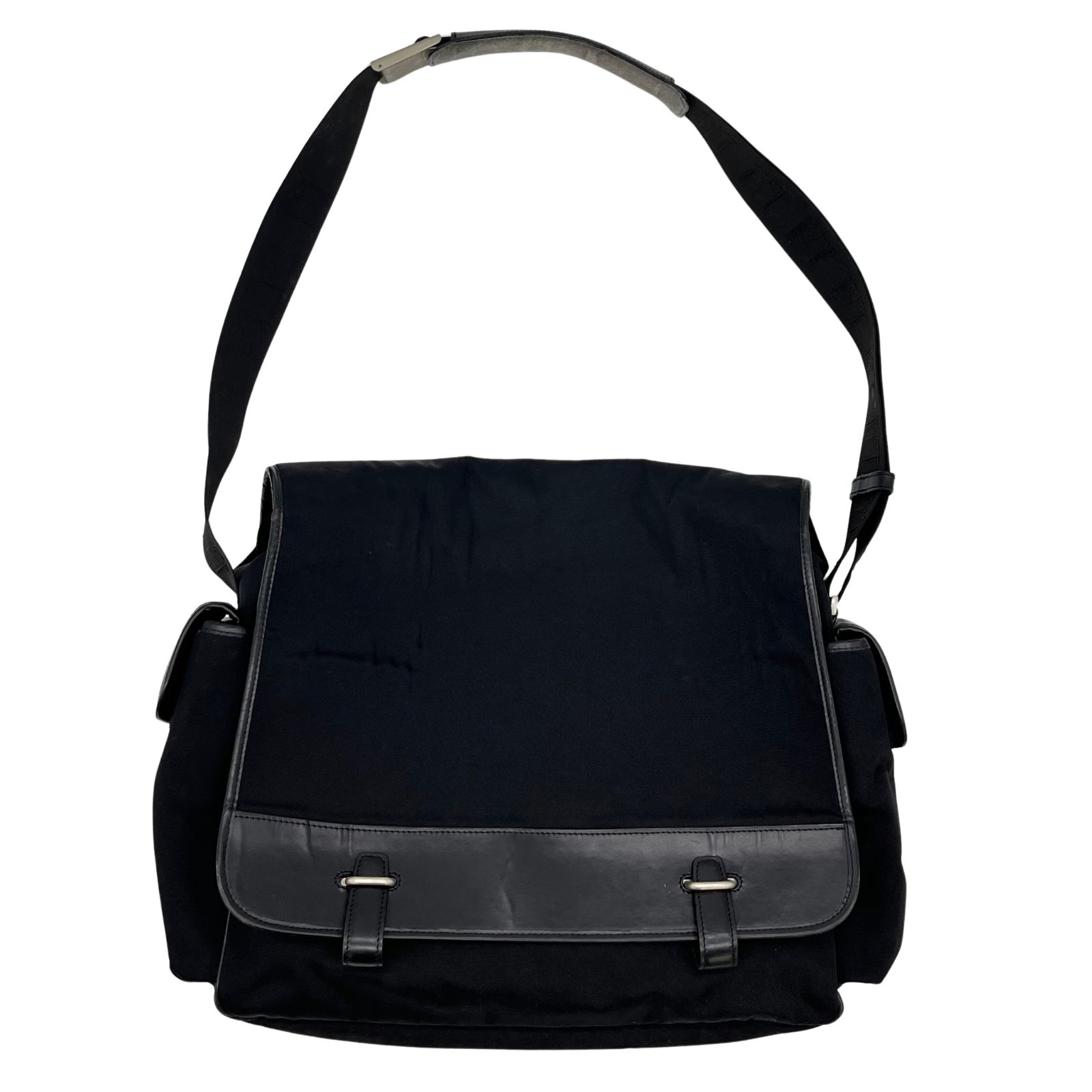 Dunhill ダンヒル ショルダーバッグ キャンバス レザー ブラック 斜め