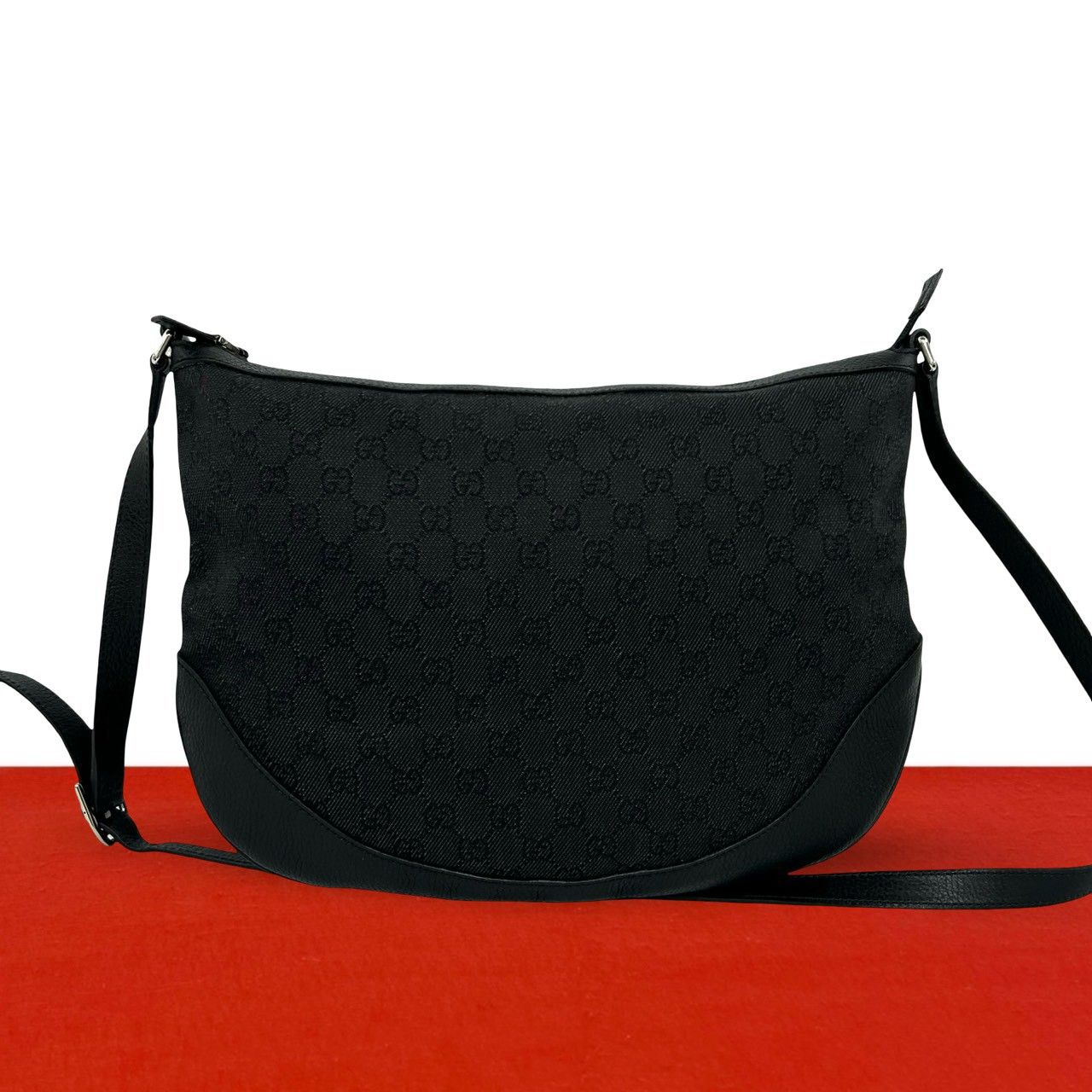 極 美品 GUCCI グッチ GG ロゴ 柄 キャンバス レザー 本革 ショルダー