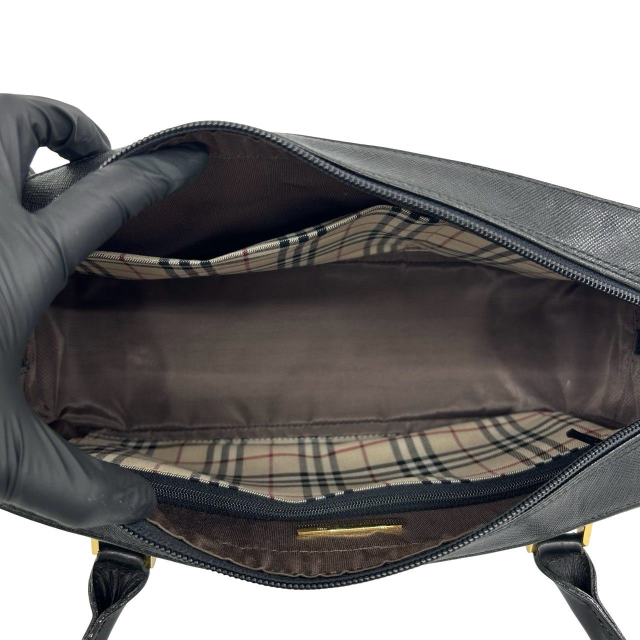 極 美品 BURBERRY バーバリー ロゴ 金具 ノバチェック 柄 レザー