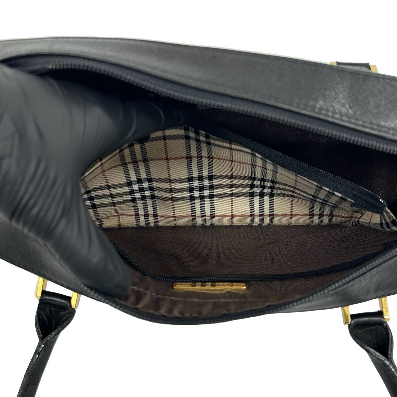 極 美品 BURBERRY バーバリー ロゴ 金具 ノバチェック 柄 レザー