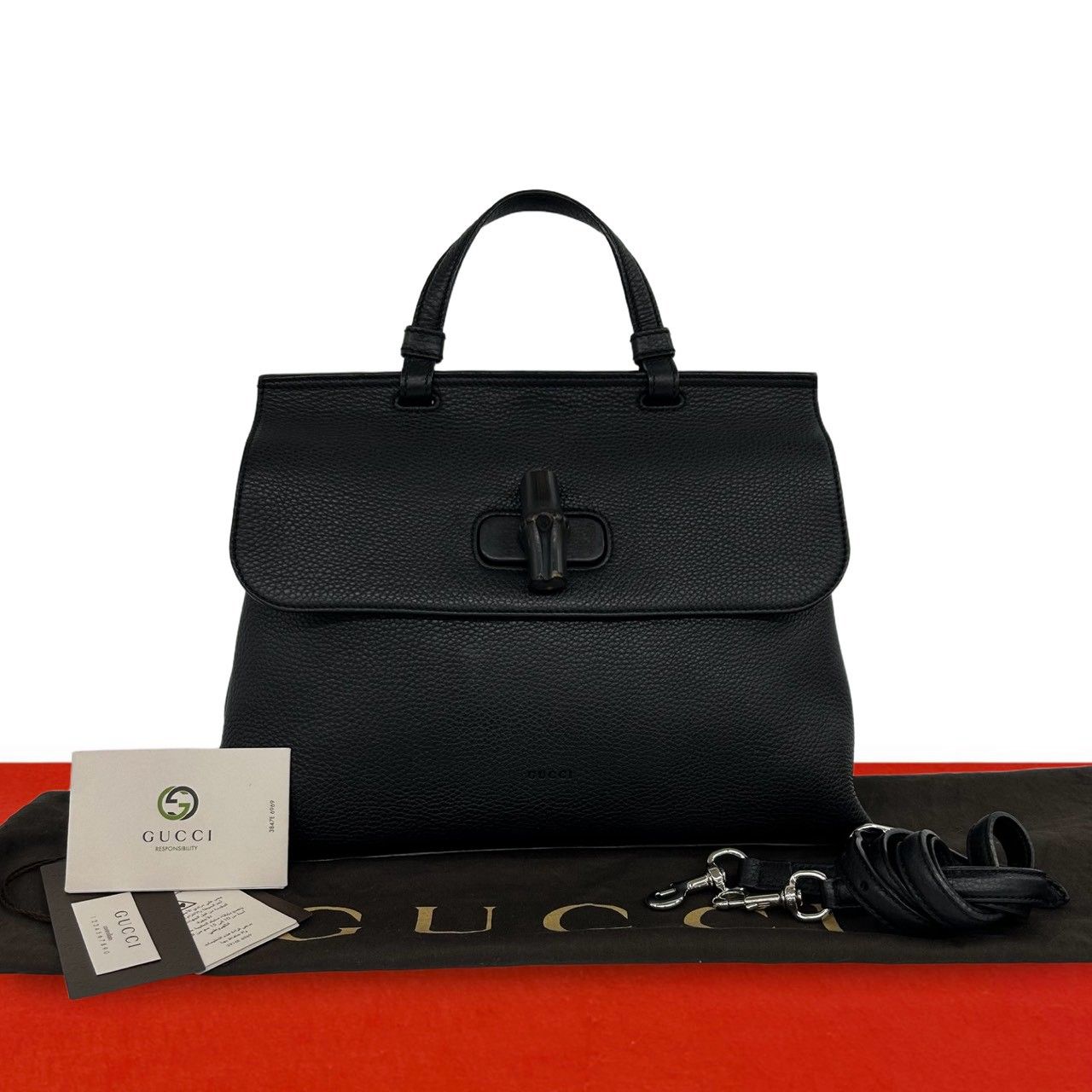 極 美品 保存袋付き GUCCI グッチ デイリー バンブー レザー 本革 2way