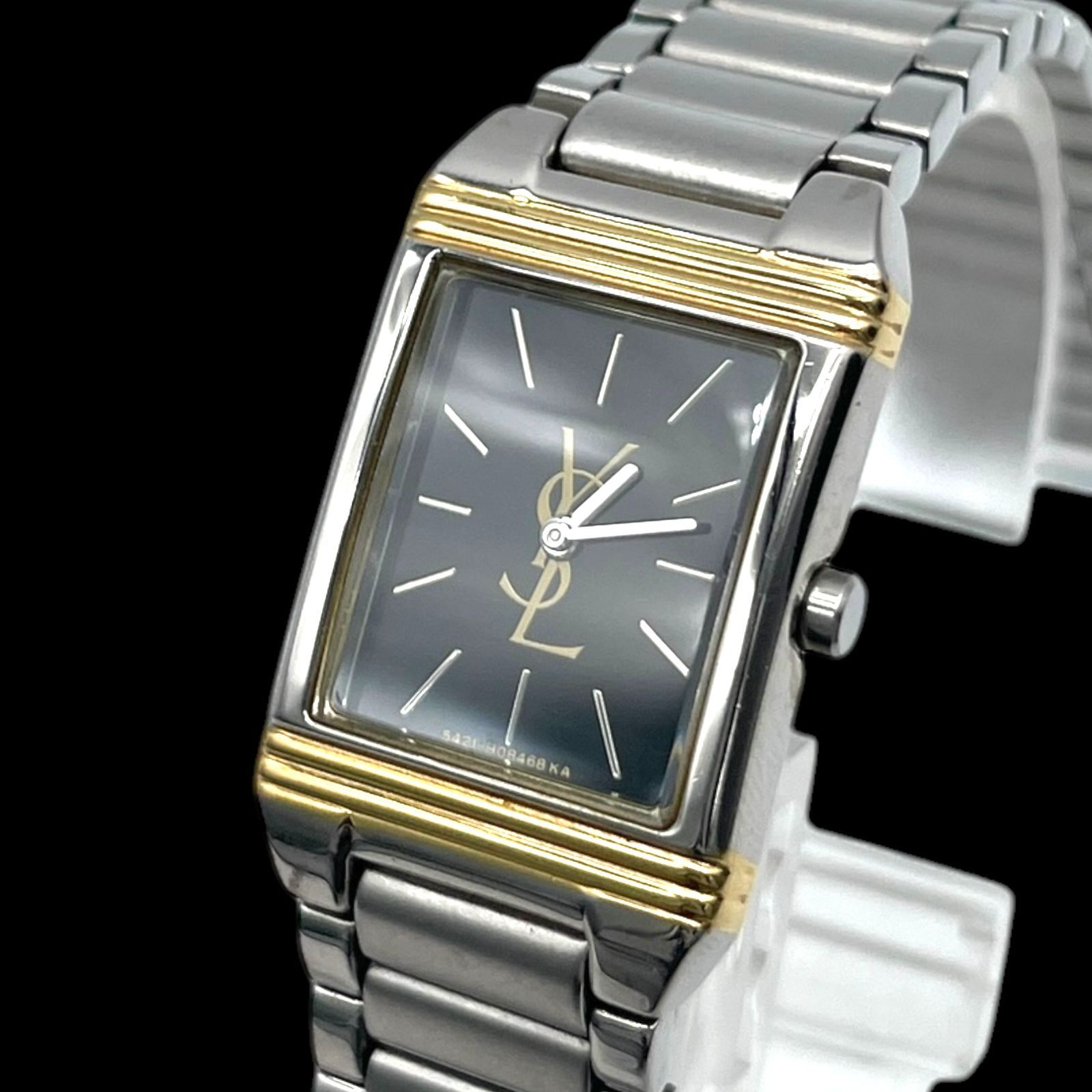 新品電池 稼働品 Yves Saint Laurent イヴサンローラン 5421-H04732 コンビ スクエア YSL クォーツ QZ 2針 SS レディース腕時計 ブラック文字盤 ゴールド シルバー 20,860円