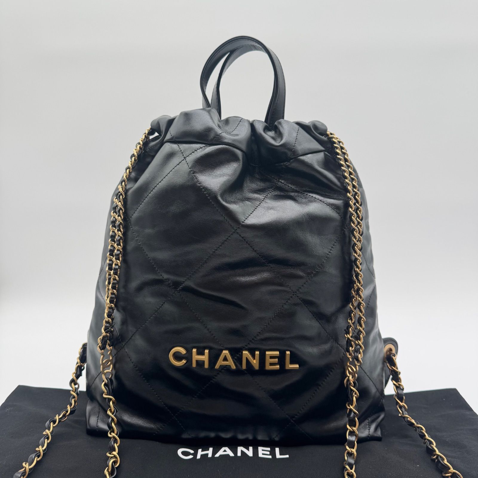極美品✨シャネル リュック シャネル22 チェーン ブラック ゴールド金具