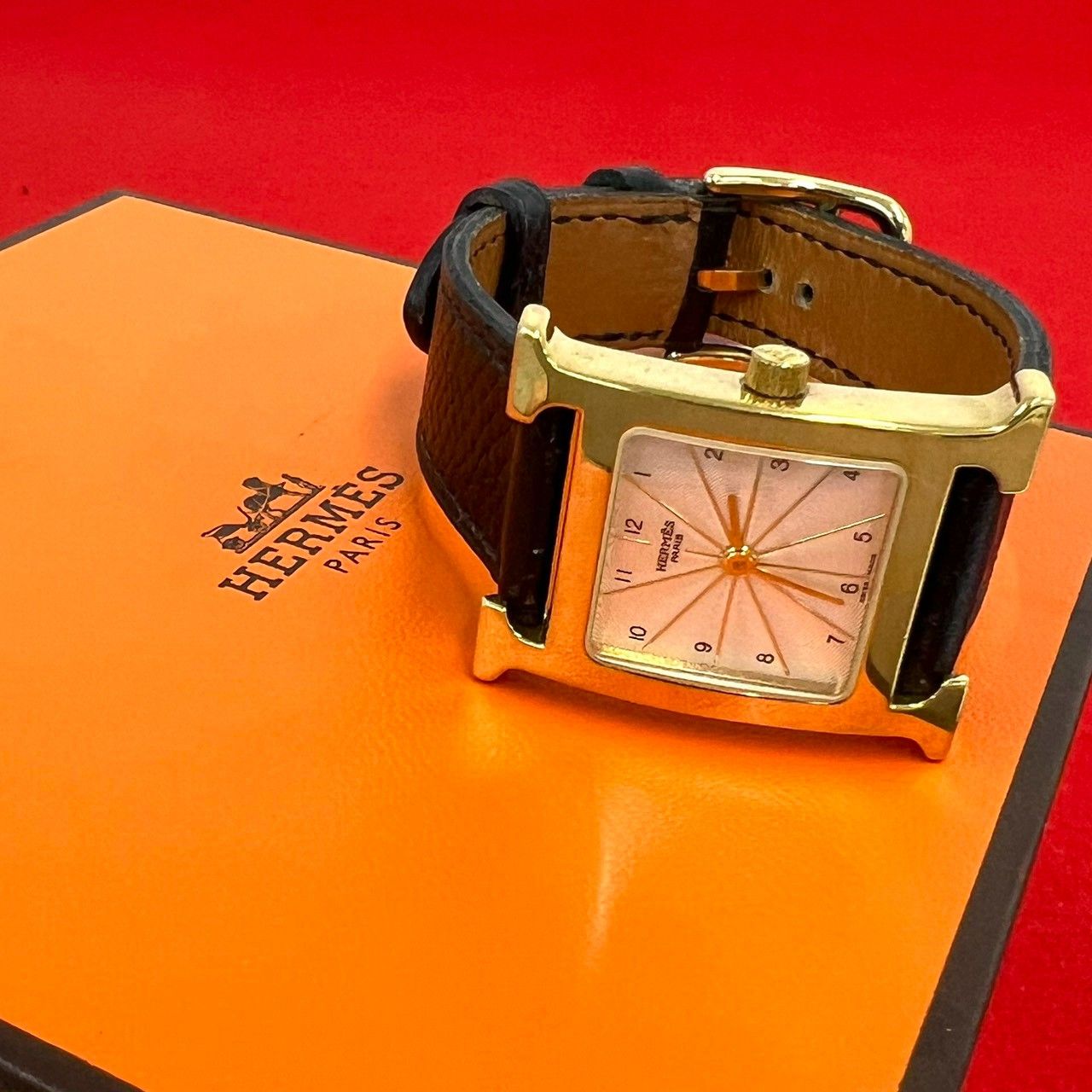 極 美品 箱付き □A 刻印 HERMES エルメス ヴィンテージ Hウォッチ GP