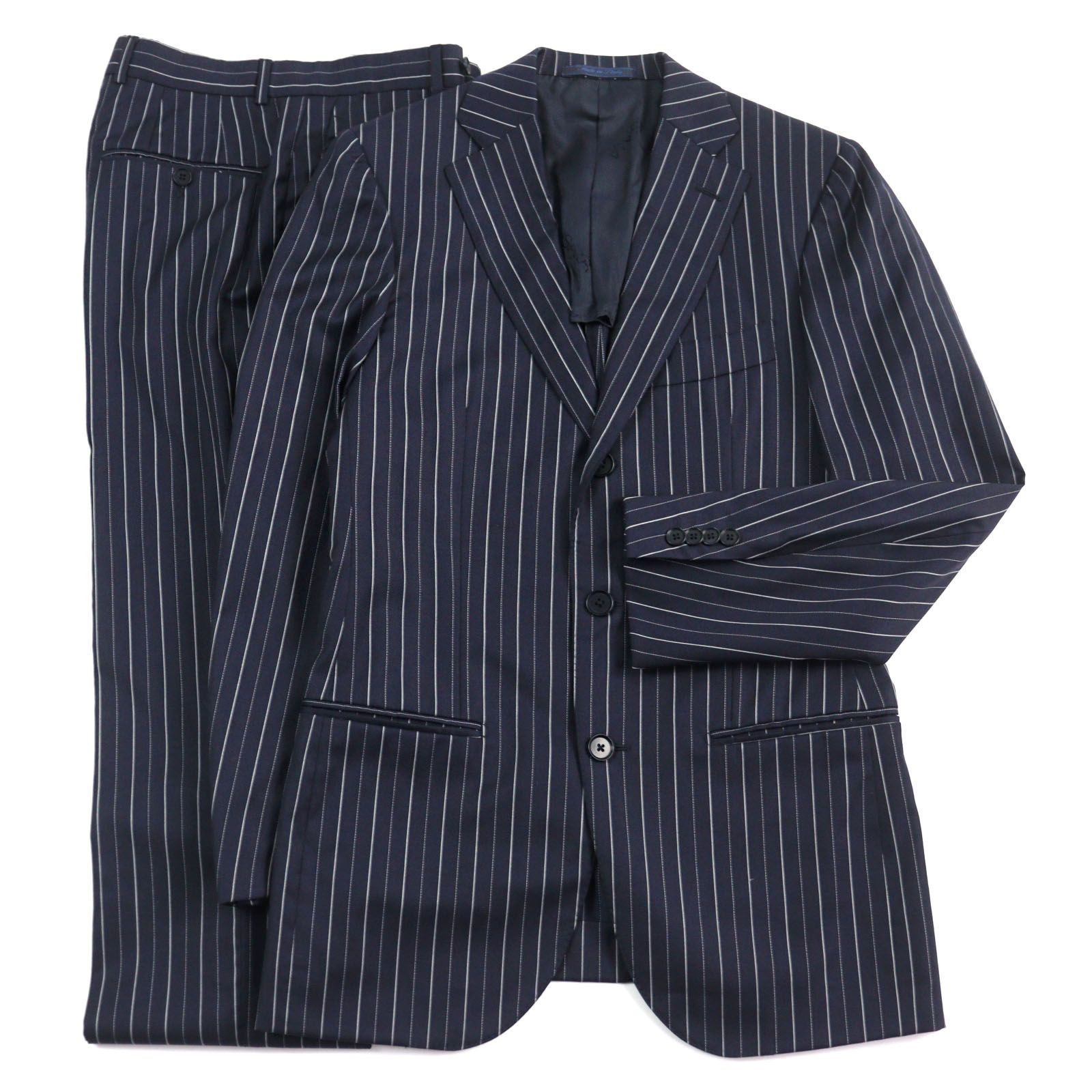 美品○ISAIA イザイア ウール100% Super 120s生地使用 ストライプ柄