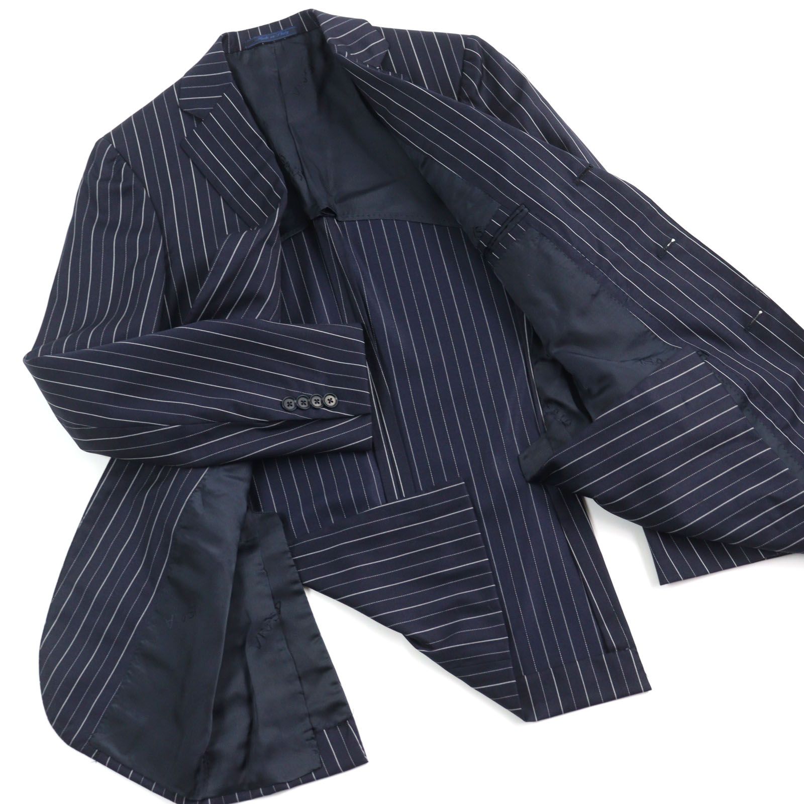 美品○ISAIA イザイア ウール100% Super 120s生地使用 ストライプ柄