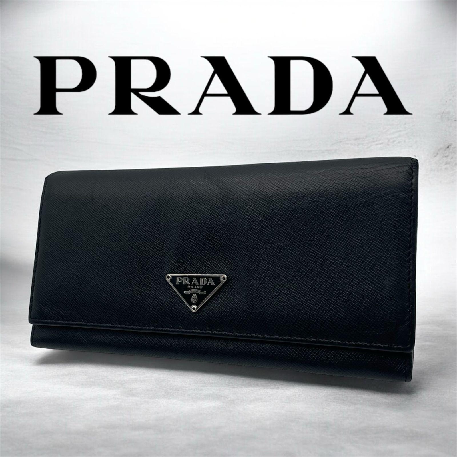 PRADA プラダ 長財布 サフィアーノ レザー 三角プレート 三角ロゴ 薄型