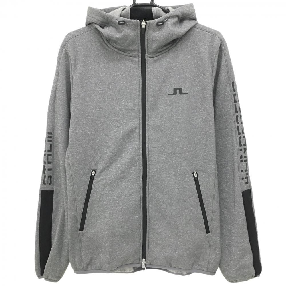 JLINDBERGグレー フード付きパーカー 超美品】ジェイリンドバーグ ジップパーカー 杢グレー 裏起毛 袖ロゴ