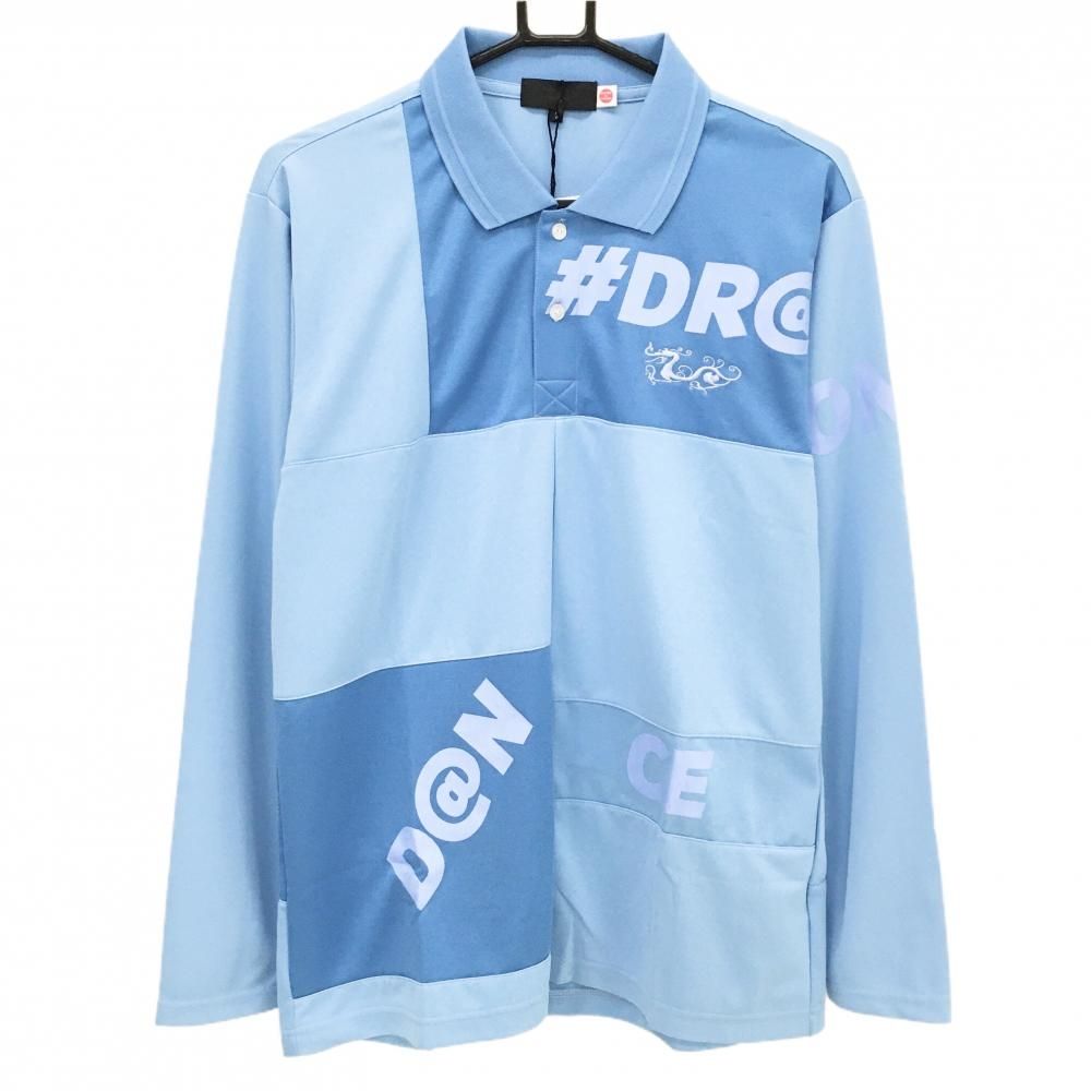 新品】ダンスウィズドラゴン 長袖ポロシャツ ライトブルー×ブルー ロゴ