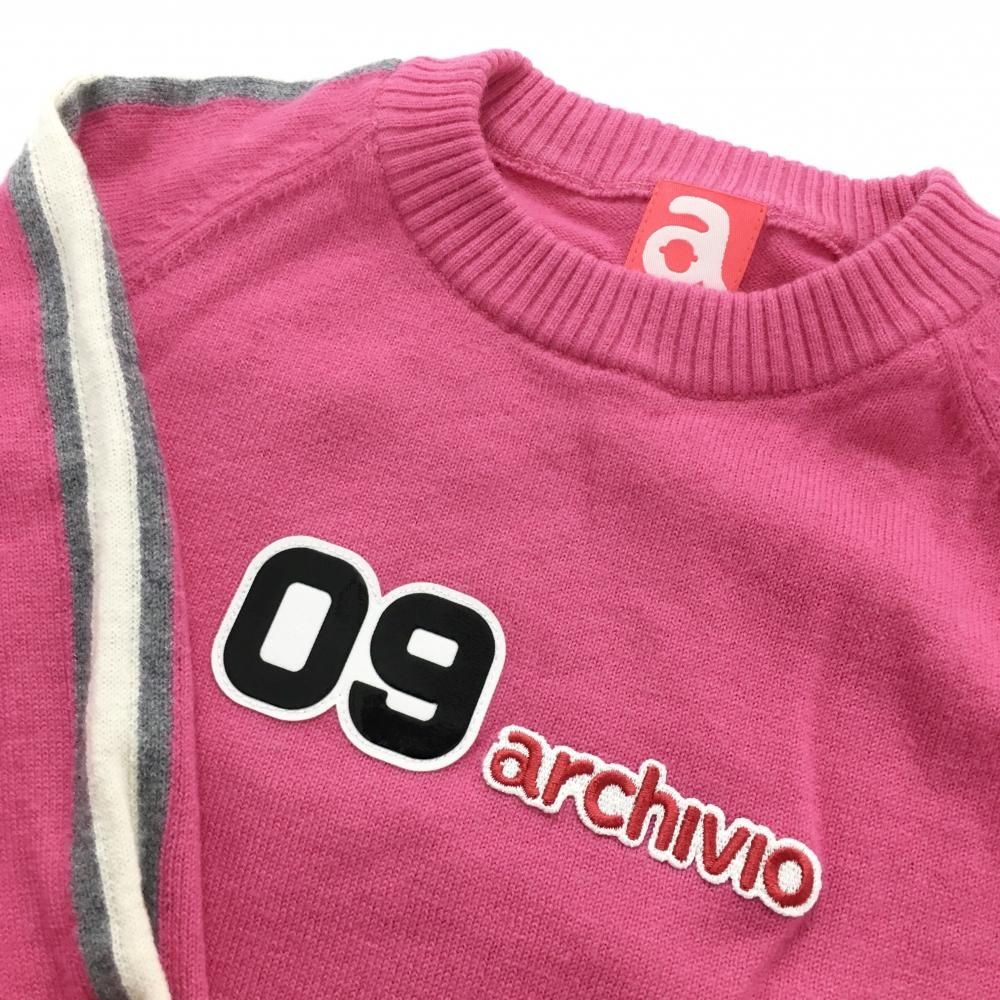 美品】アルチビオ セーター ピンク×白 袖ライン ウール100％ ニット