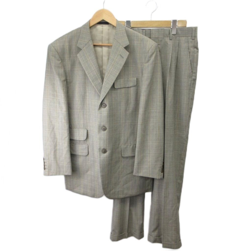 エルメネジルドゼニア Ermenegildo Zegna アロマ AROMA セットアップ 上下 2点セット スーツ フォーマル ジャケット パンツ チェック柄 シングルブレスト ベージュ グレー /MD ■GY50