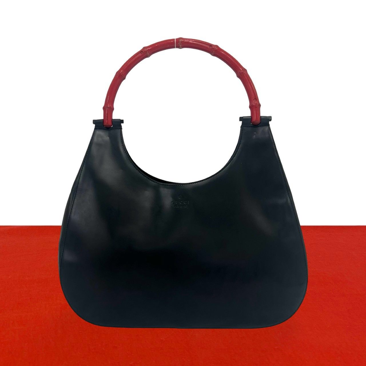 極 美品 GUCCI グッチ バンブー ロゴ レザー 本革 ワンショルダー