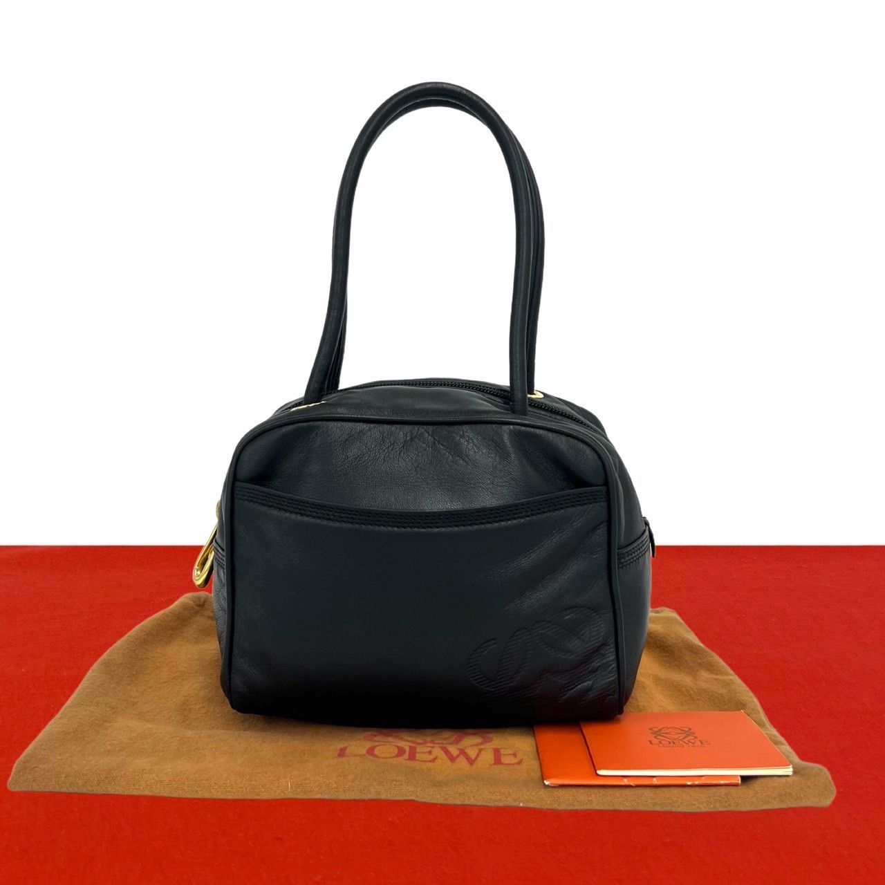 LOEWE ロエベ ヴィンテージ アナグラム ブラック レザー ボストンバッグ 極 美品 袋付き LOEWE ロエベ ヴィンテージ アナグラム ロゴ ナッパ
