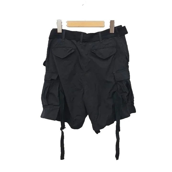 【3連休限定2,000円引き】sacaiサカイ シルクベルテッドショートパンツ黒 サカイ sacai ベルテッドカーゴショートパンツ シルク混 ボタンフライ