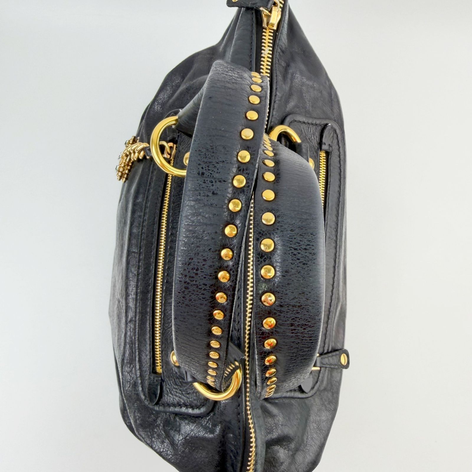 中古】MIU MIU ミュウミュウ ハートビジューチャーム スタッズ 2WAY