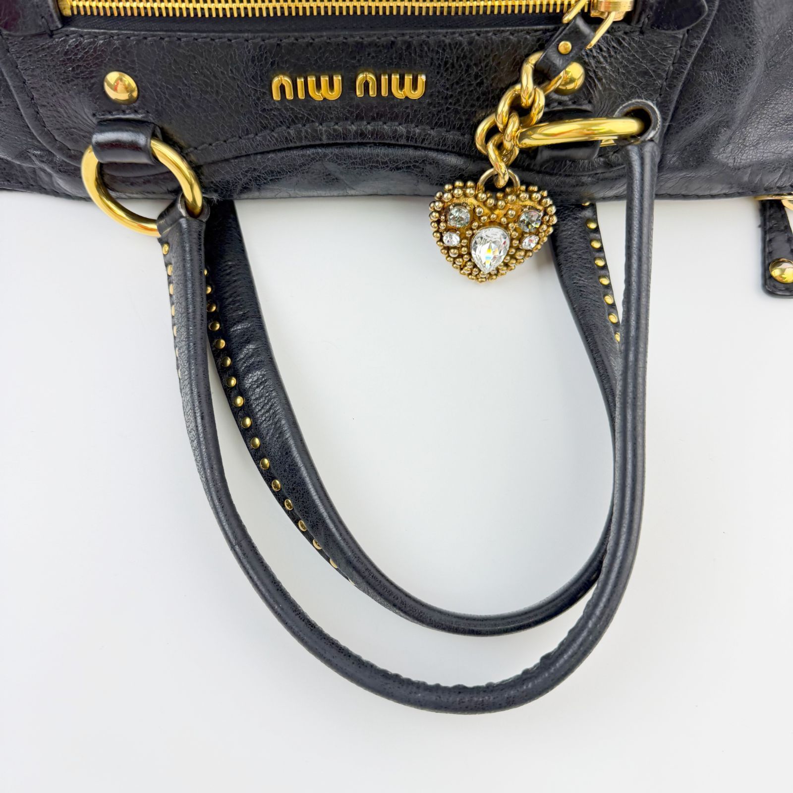 中古】MIU MIU ミュウミュウ ハートビジューチャーム スタッズ 2WAY