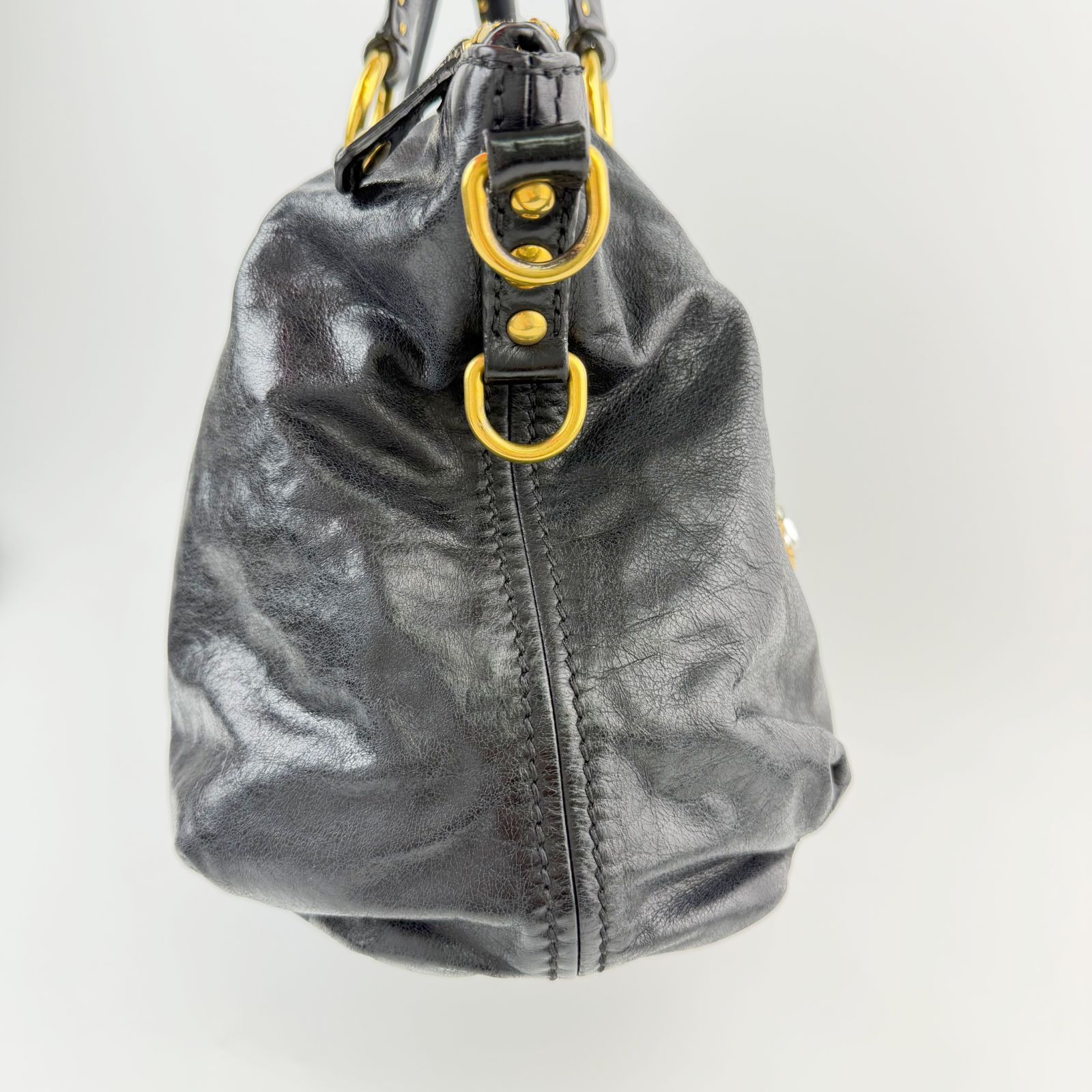 中古】MIU MIU ミュウミュウ ハートビジューチャーム スタッズ 2WAY