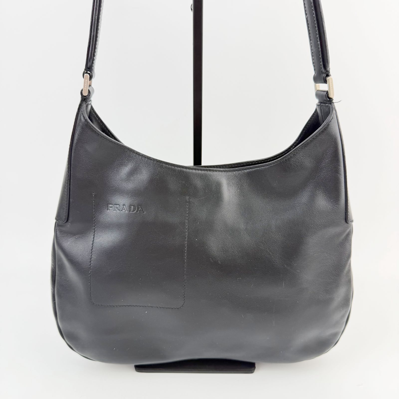 中古】PRADA プラダ ロゴ型押し ホーボー ワンショルダー ショルダー