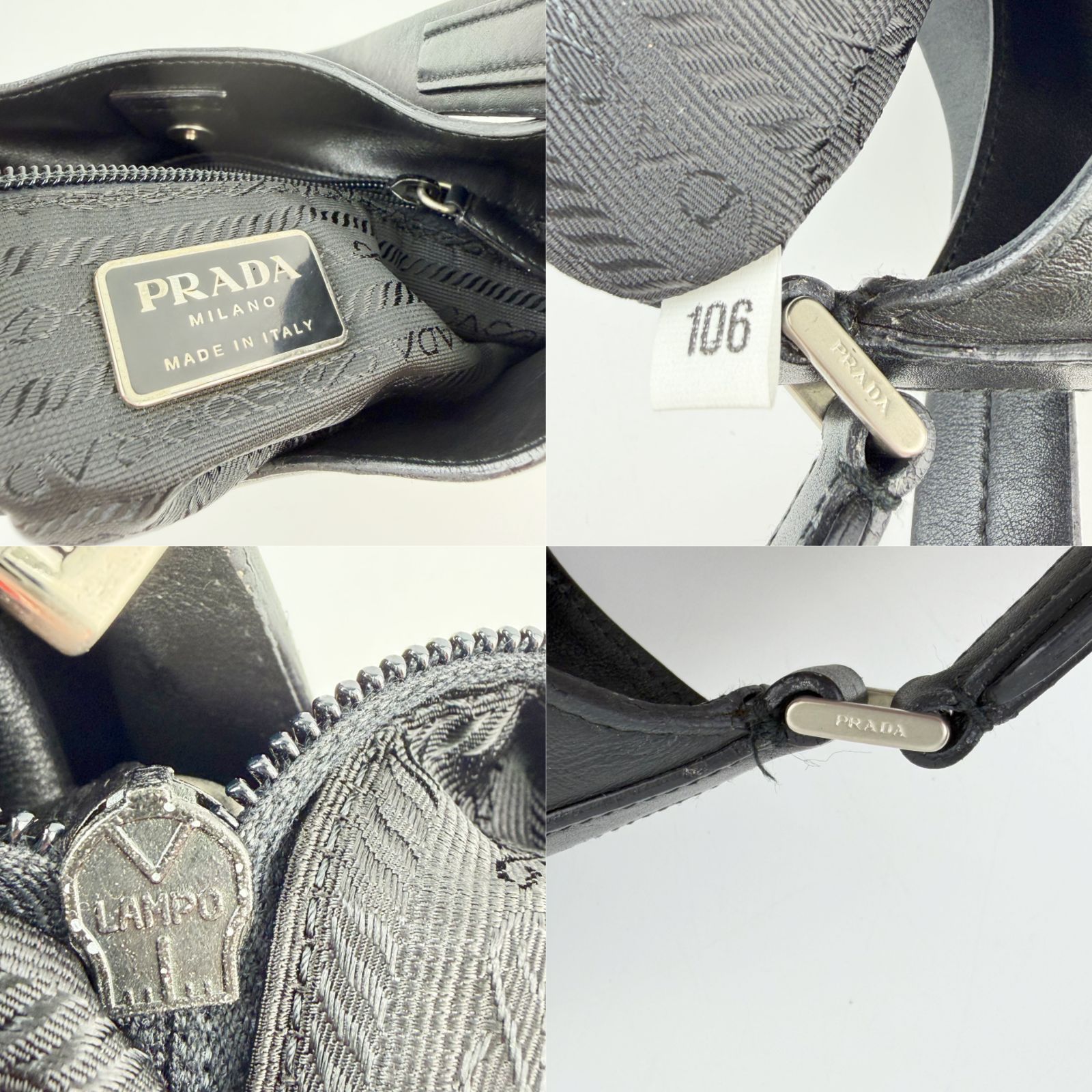 中古】PRADA プラダ ロゴ型押し ホーボー ワンショルダー ショルダー