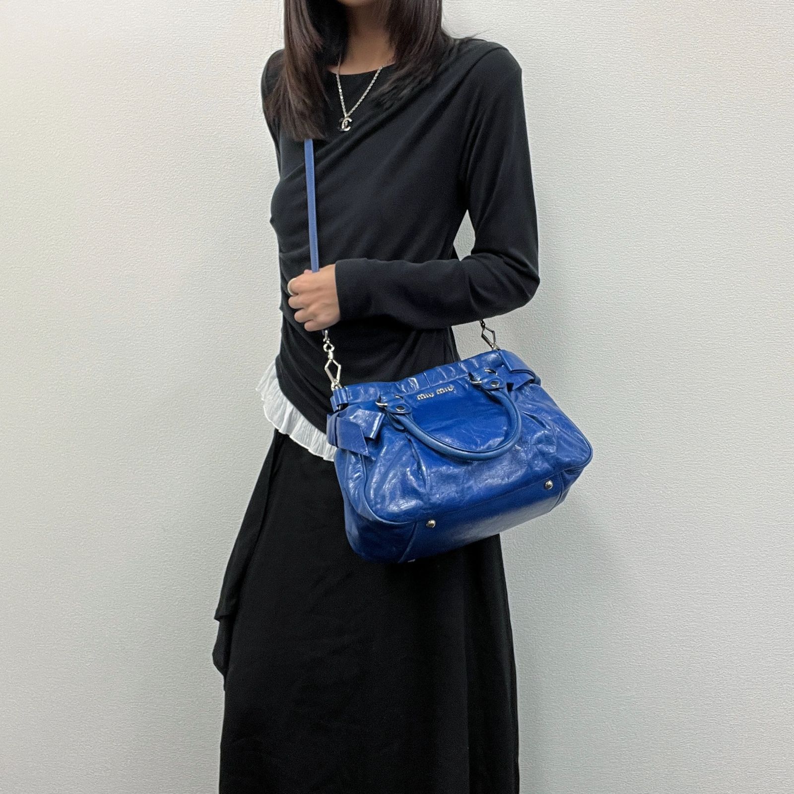 中古】MIU MIU ミュウミュウ ロゴ サイドリボン ギャザー 2WAY