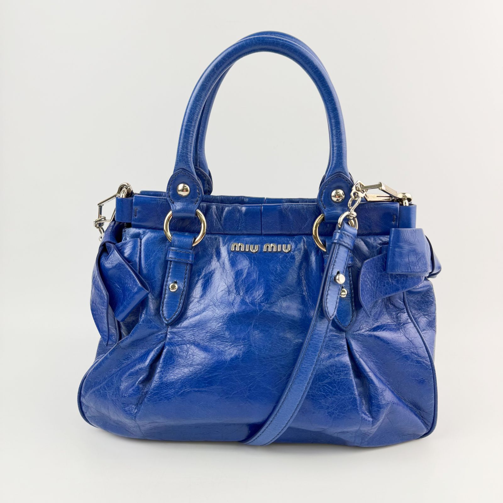 中古】MIU MIU ミュウミュウ ロゴ サイドリボン ギャザー 2WAY