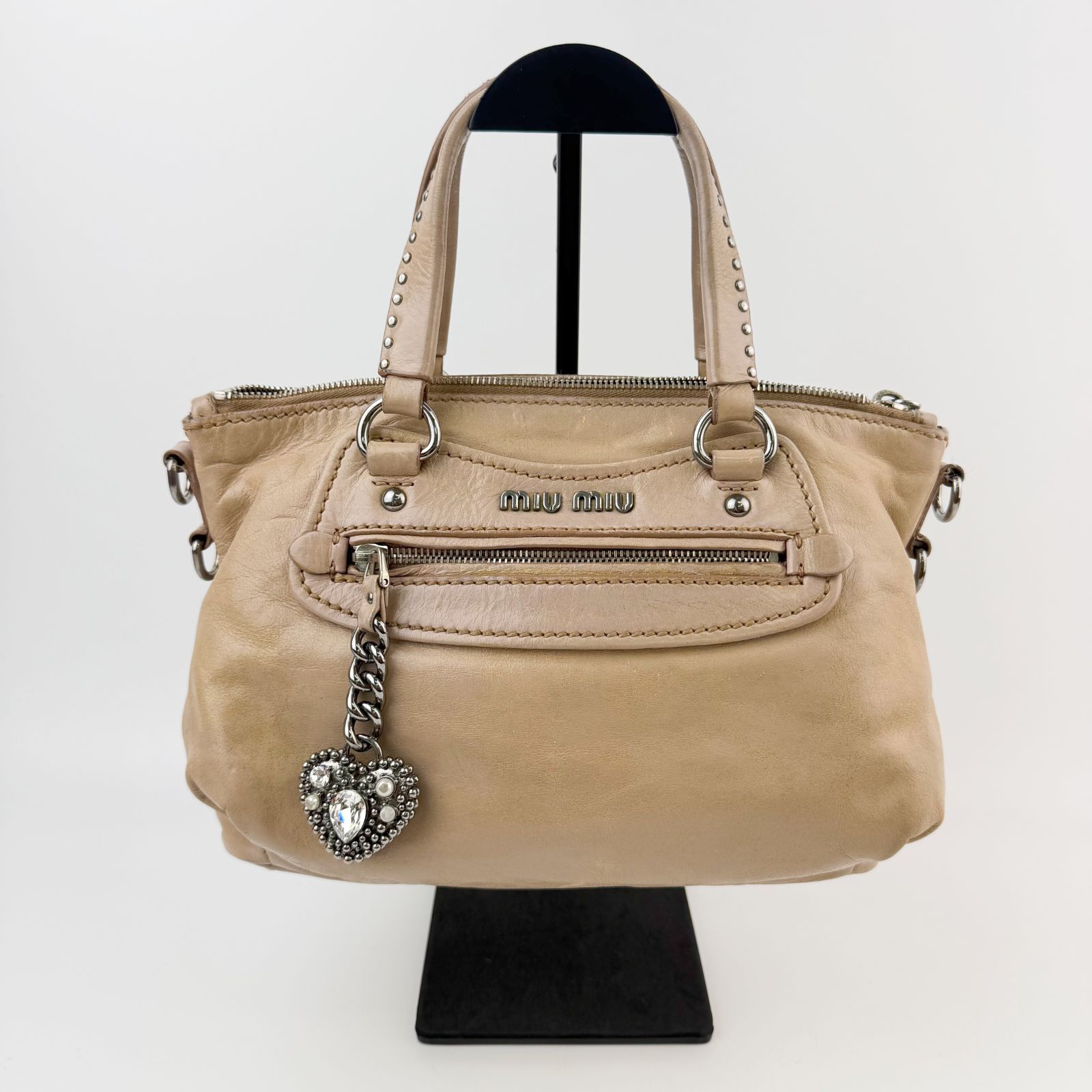 中古】MIU MIU ミュウミュウ ハートビジューチャーム スタッズ 2WAY 
