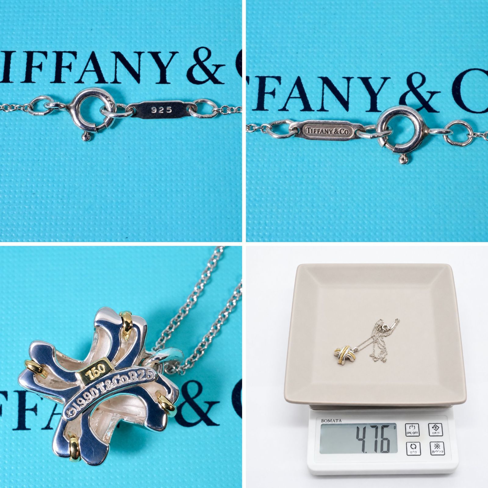 極美品 オールドティファニー シグネチャークロス コンビ シルバー k18 極美品 ティファニー シグネチャークロス コンビ ネックレス シルバー