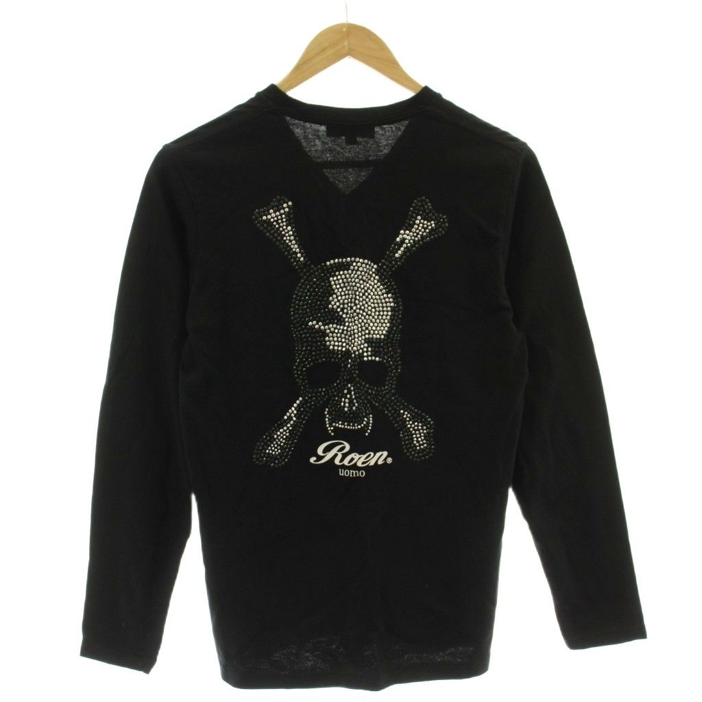 ロエン Roen Tシャツ M 黒 ブラック Vネック スカルモチーフ 長袖 /DU