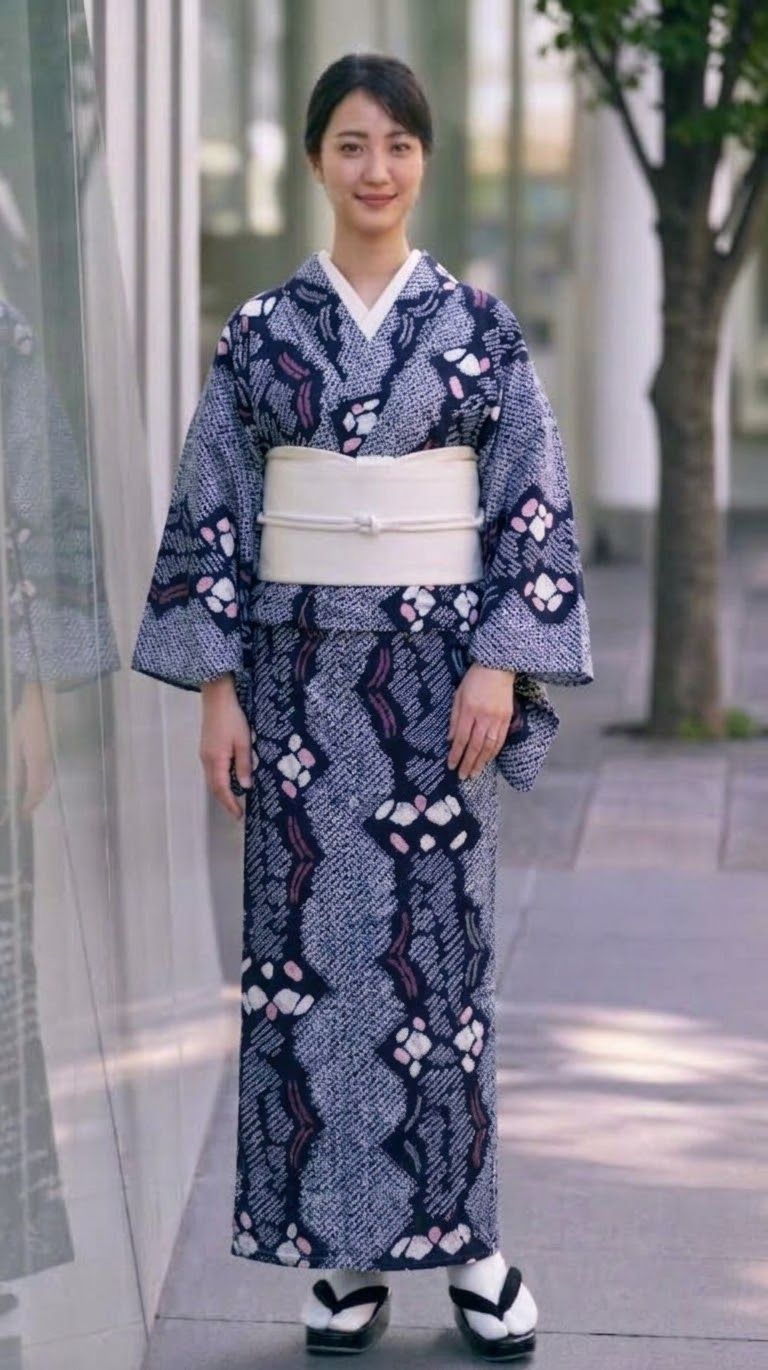 有松鳴海絞り浴衣 よろけ縞 裄67.5 夏着物 吉祥花間道 シボ良好 S-26